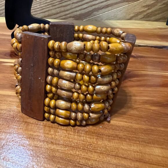 Vtg Wired Cowrie Shell Necklace & Wood Beaded Bracelet Hawaiian Aloha Lei Long - Picture 4 of 11